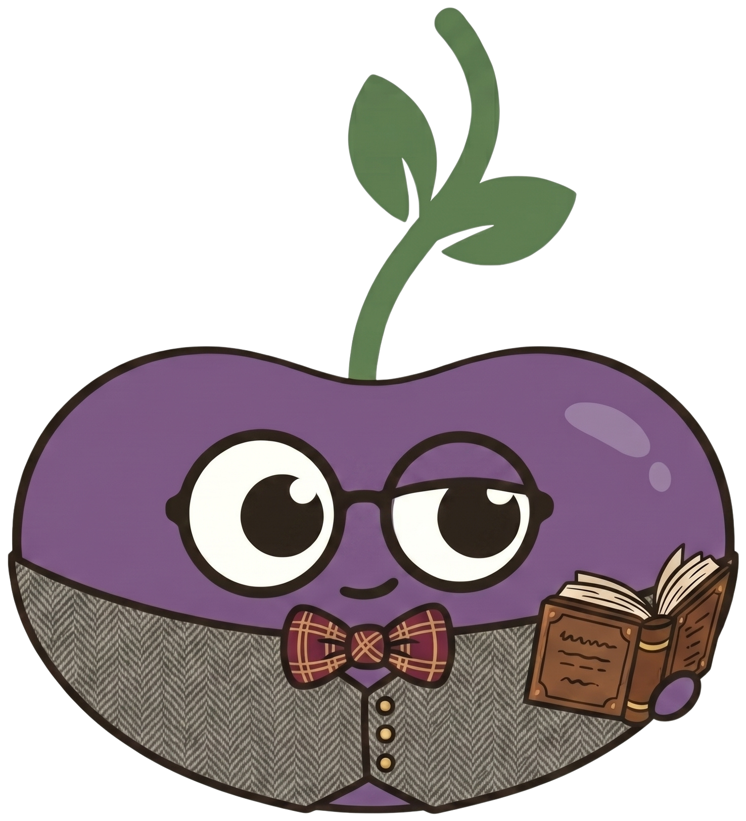 Beanly, dressed as a professor, holding a book