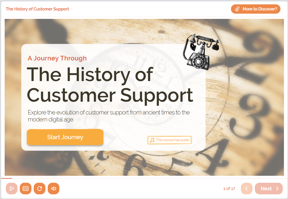 Title screen of The History of Customer Support course